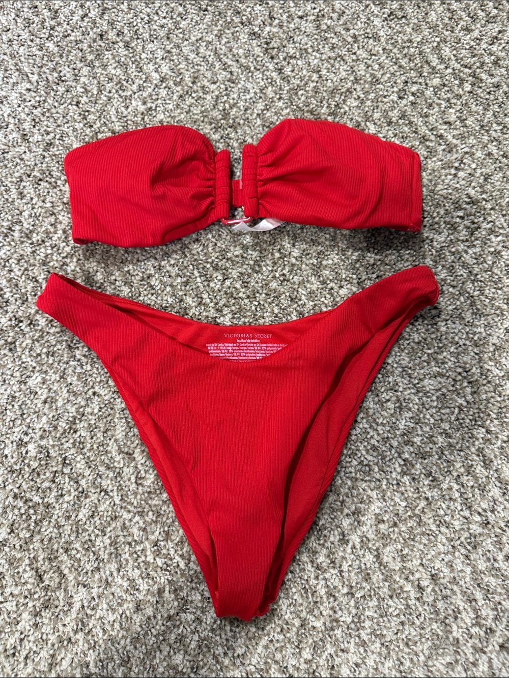 Victoria's Secret Bright Red Ribbed Bandeau Bikini